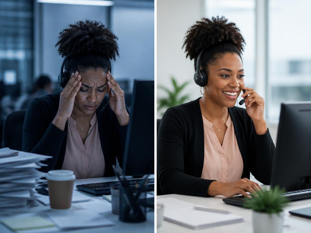 Call Center worker under stress at work