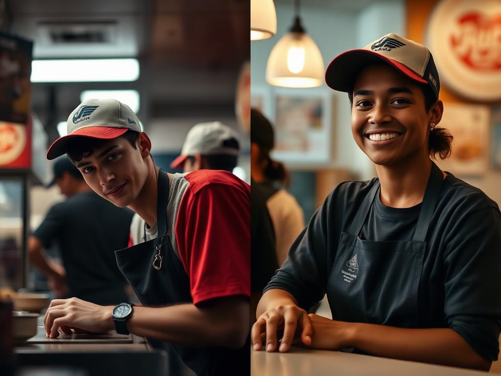 Fast Food worker under stress at work