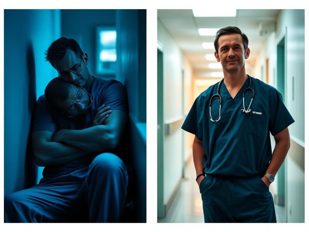 Healthcare worker under stress at work